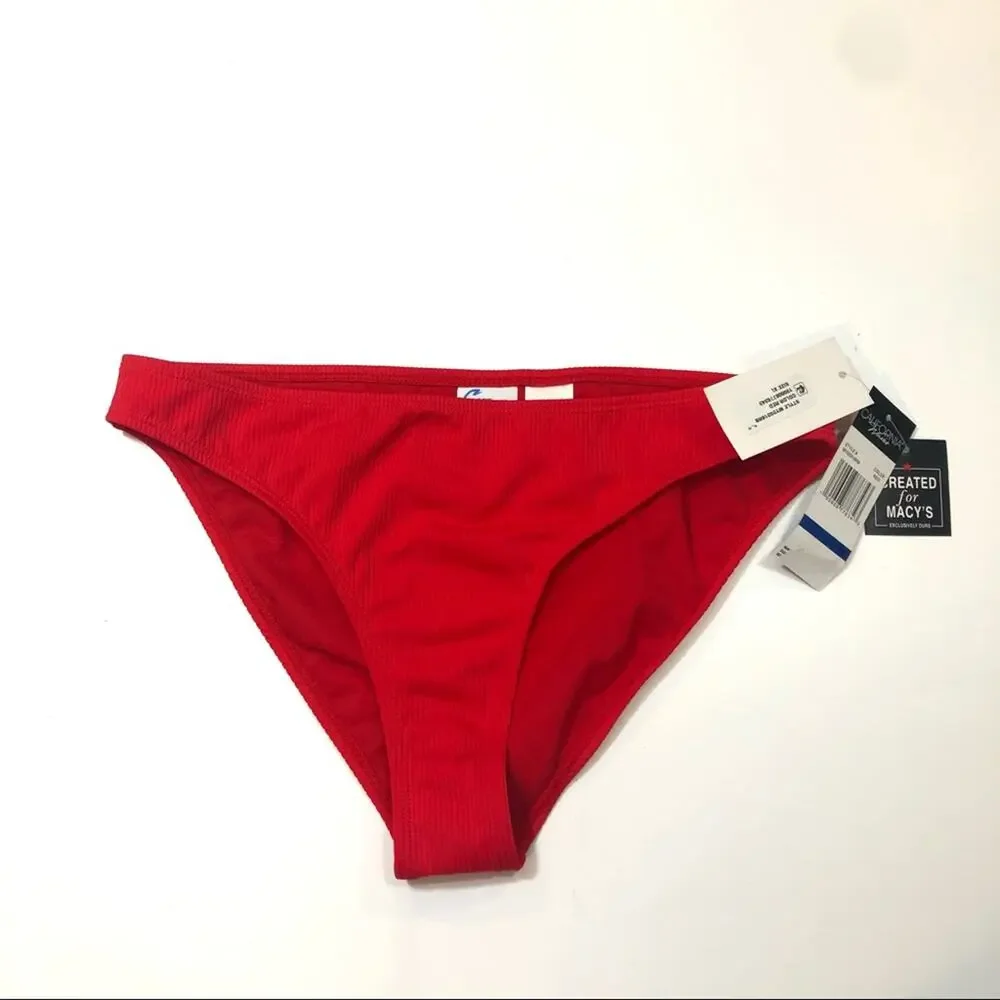 California Waves RED Ribbed Bikini Swim Bottom